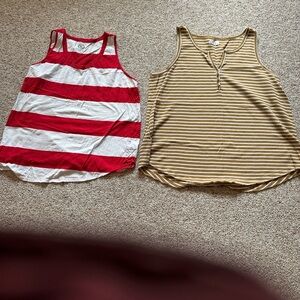 Red and White Striped Tank Top and Tan Striped Tank Top